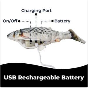 CAT TOY FLAPPY FISH Dog Pet Toy Flops Around USB Rechargeable With Cord